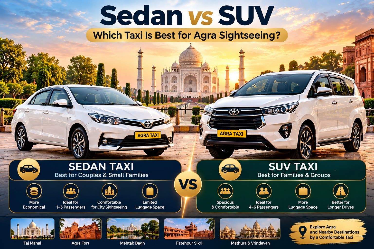 Sedan vs SUV: Which Taxi Is Best for Agra Sightseeing?