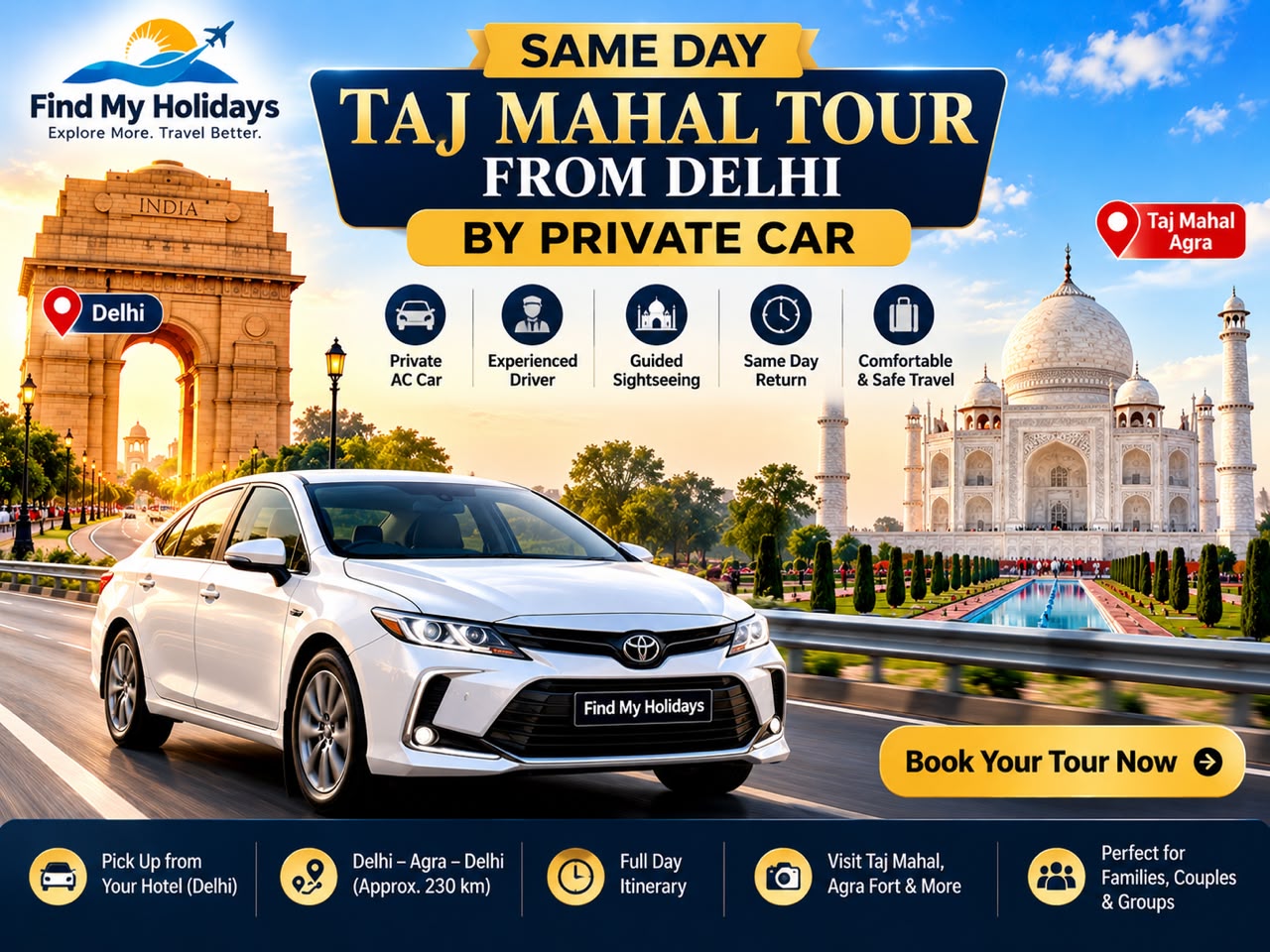 Same-Day Taj Mahal Tour from Delhi by Private Car