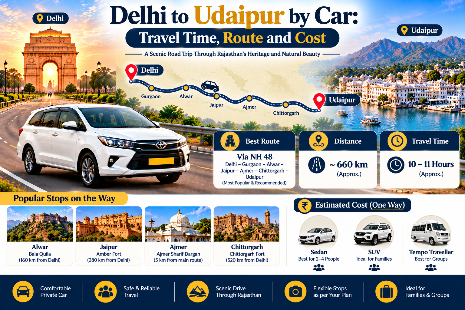 Delhi to Udaipur by Car: Travel Time, Route and Cost